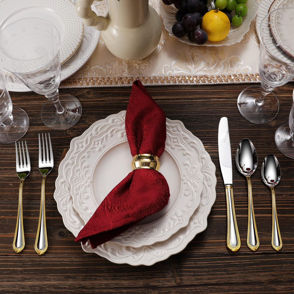 Premium Pearl Edge 20/45/65-Piece Silverware Set (45, Gold Accent)