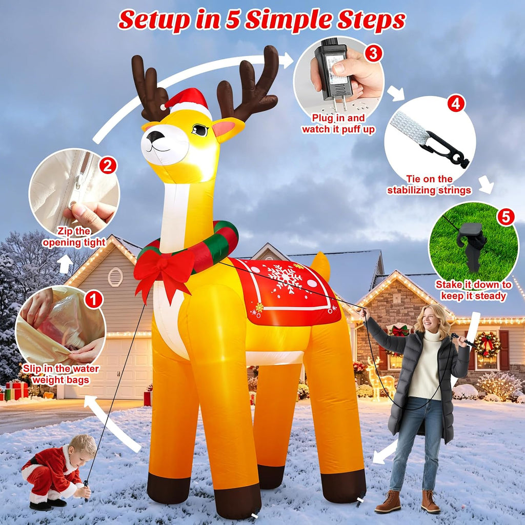 10 FT Giant Christmas Inflatables Reindeer Outdoor Decorations