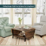 Folding Coffee Table, Small Coffee Tables with 2-Tier Storage, Mid Century Modern Center Table for Small Space