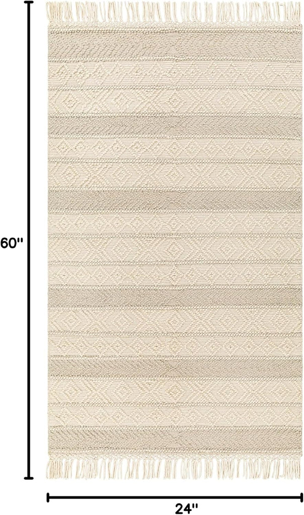 Ummi Wool Hallway, Kitchen Runner Rug - Geometric Striped Diamond Border - Traditional Transitional Scandinavian