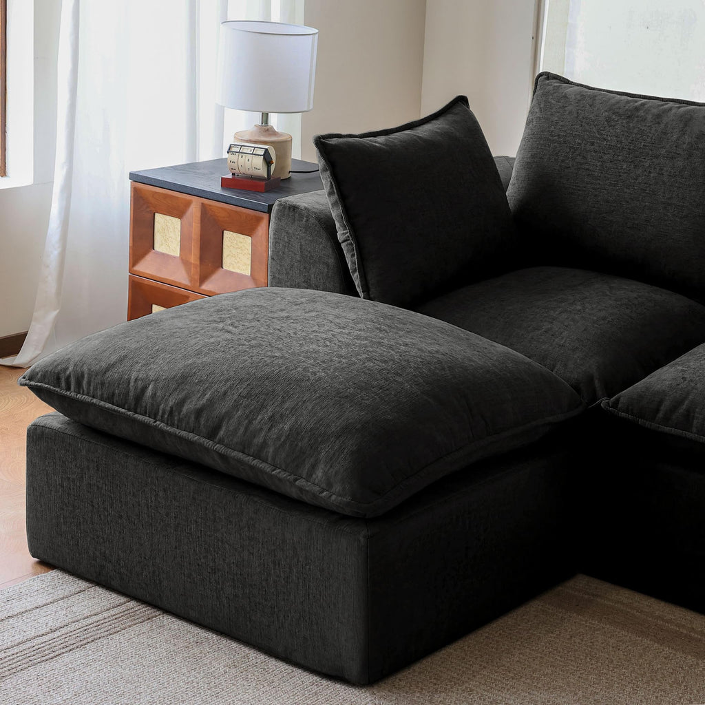 126" Oversized Cloud U-Shape Modular Couch, No Assembly, Black