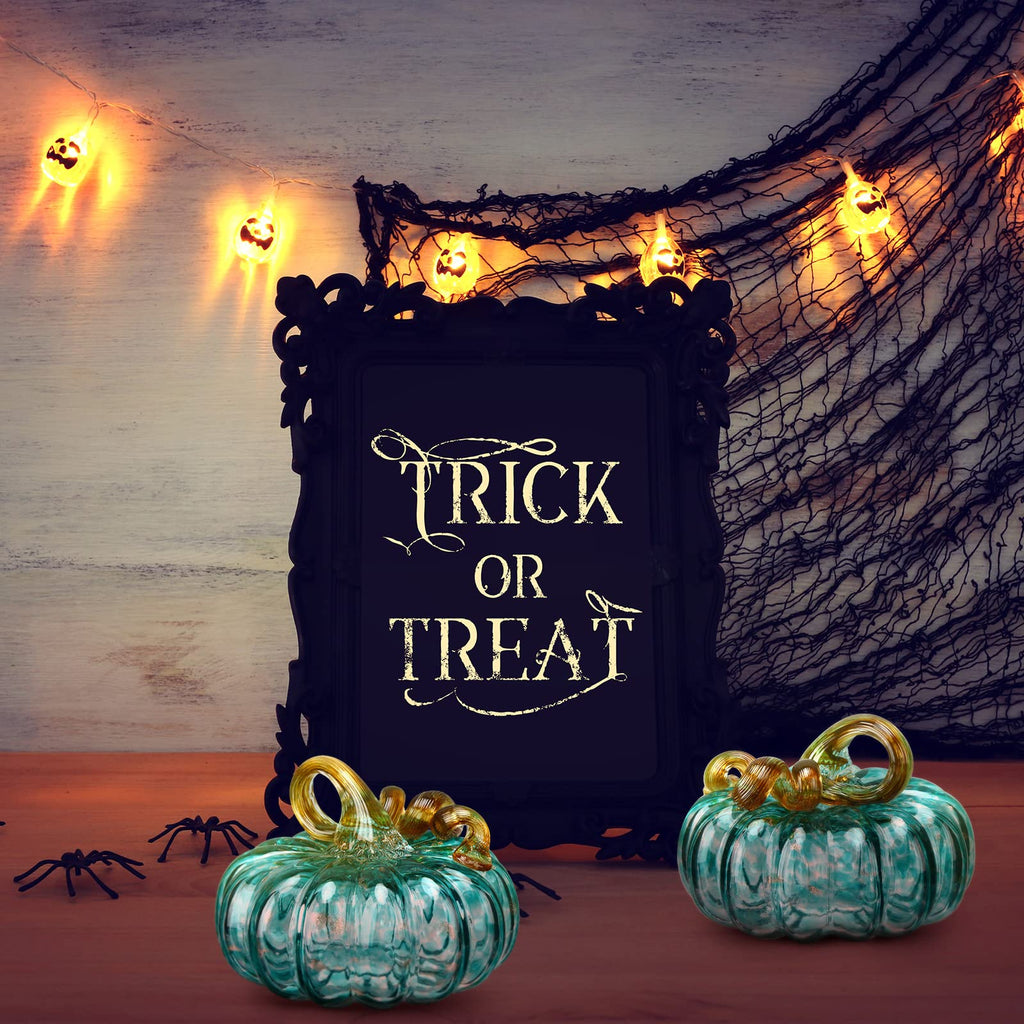 5.1 x 5.1 Inch Fall Hand Blown Glass Pumpkin for Decorating, Blue
