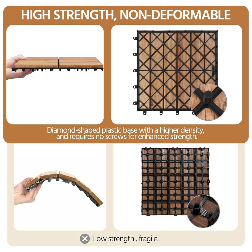 10pcs Acacia Wood,Interlocking Deck Tiles with Non-Slip Surface,Easy Snap Waterproof Flooring Tiles for Indoor
