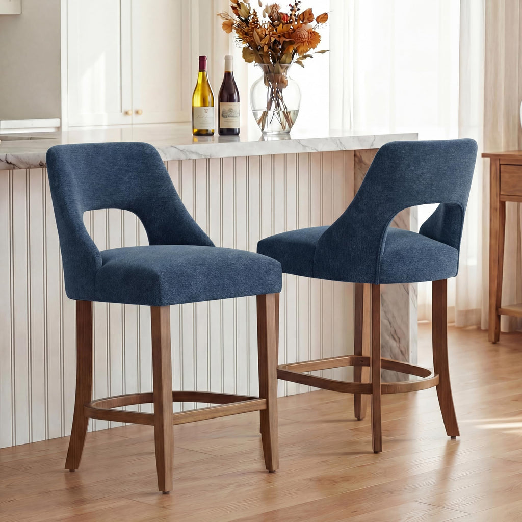 Bar Stools Set of 4, Upholstered Counter Height Bar Stools, Modern Counter Stools with Wood Legs Island Dining Room