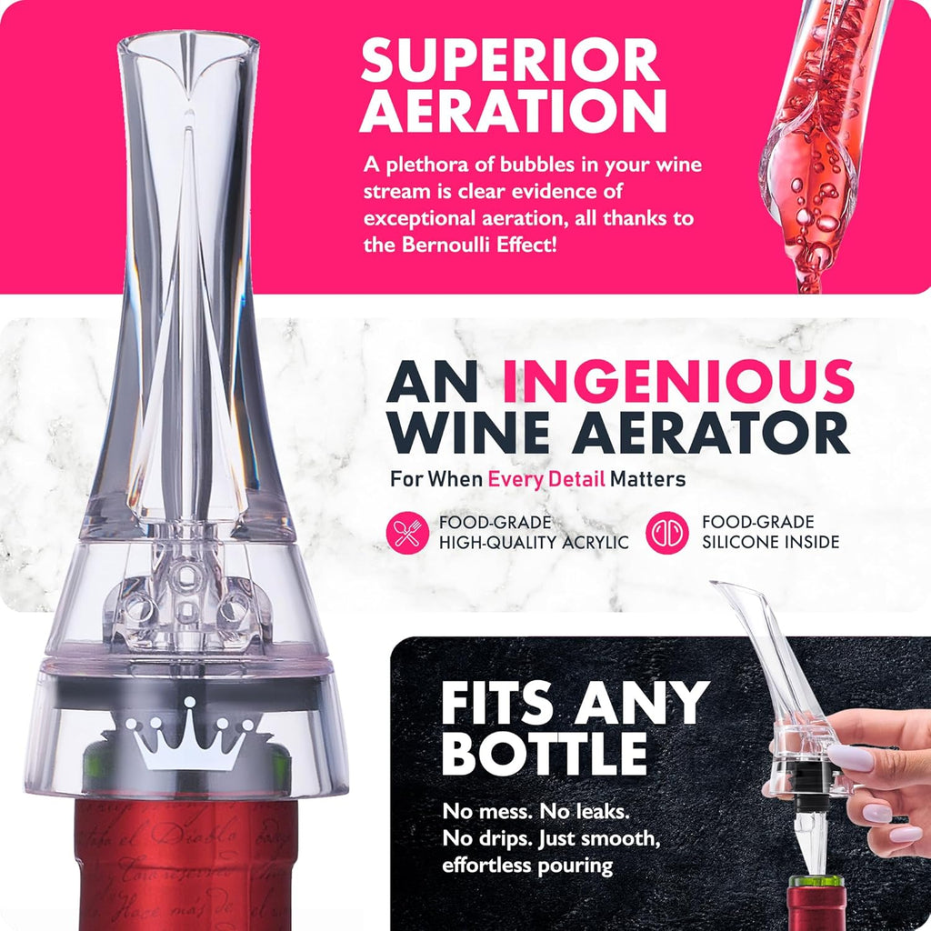 Wine Aerator Pourer Spout - Updated 2026 Professional Wine Aerator for Superior Flavor, Enhanced Bouquet & Rich