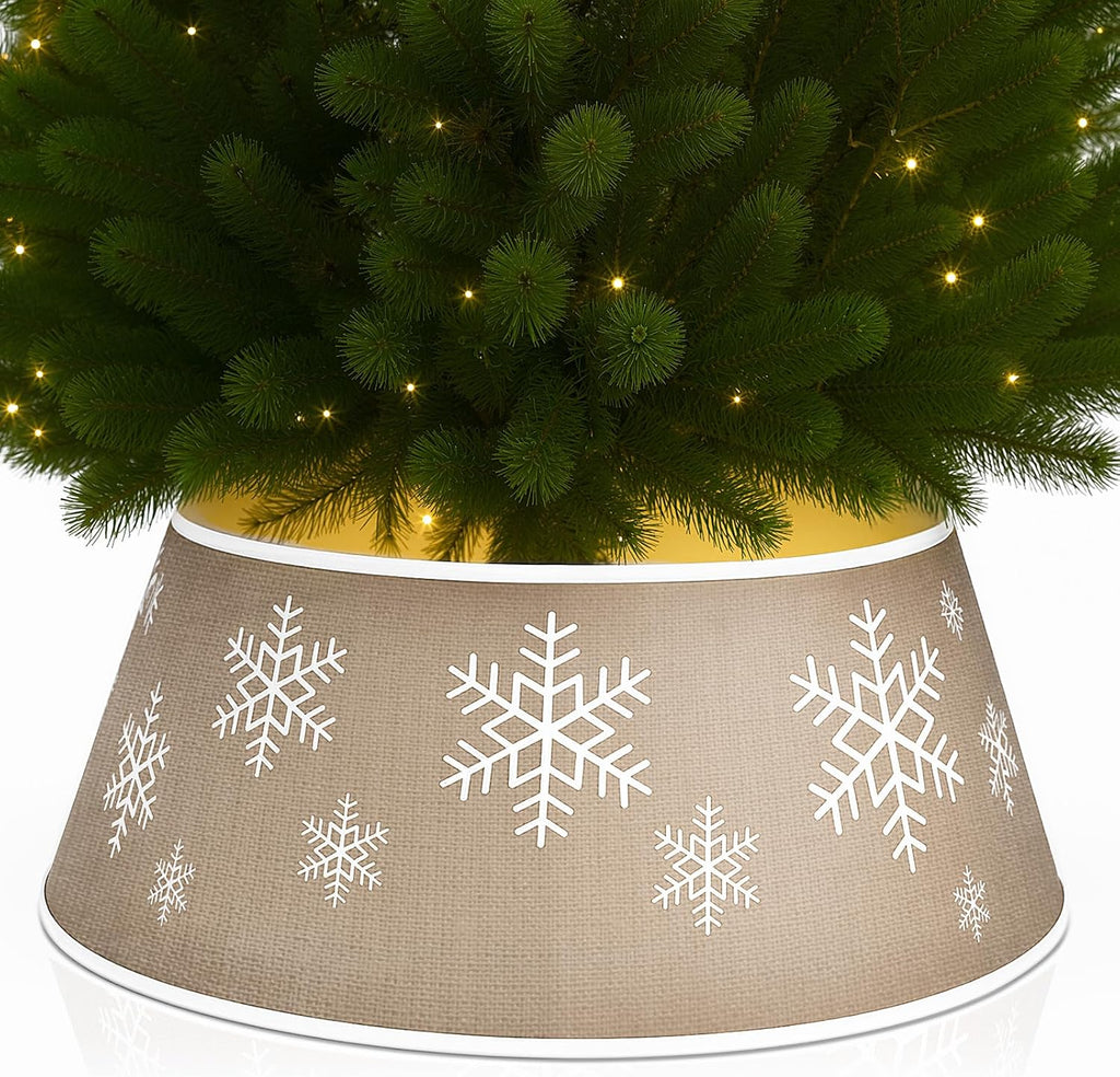 28 Inch Christmas Burlap Tree Collar Snowflake Farmhouse Skirt
