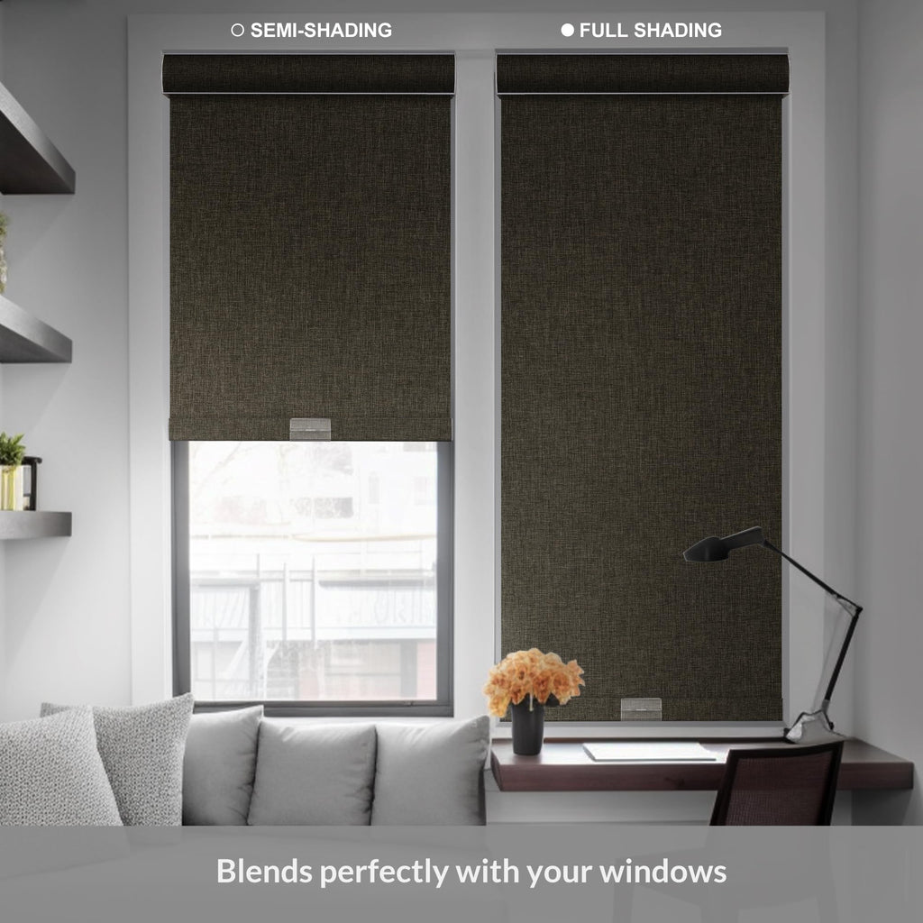 Blackout Roller Shades for Windows, Brown, Custom Size