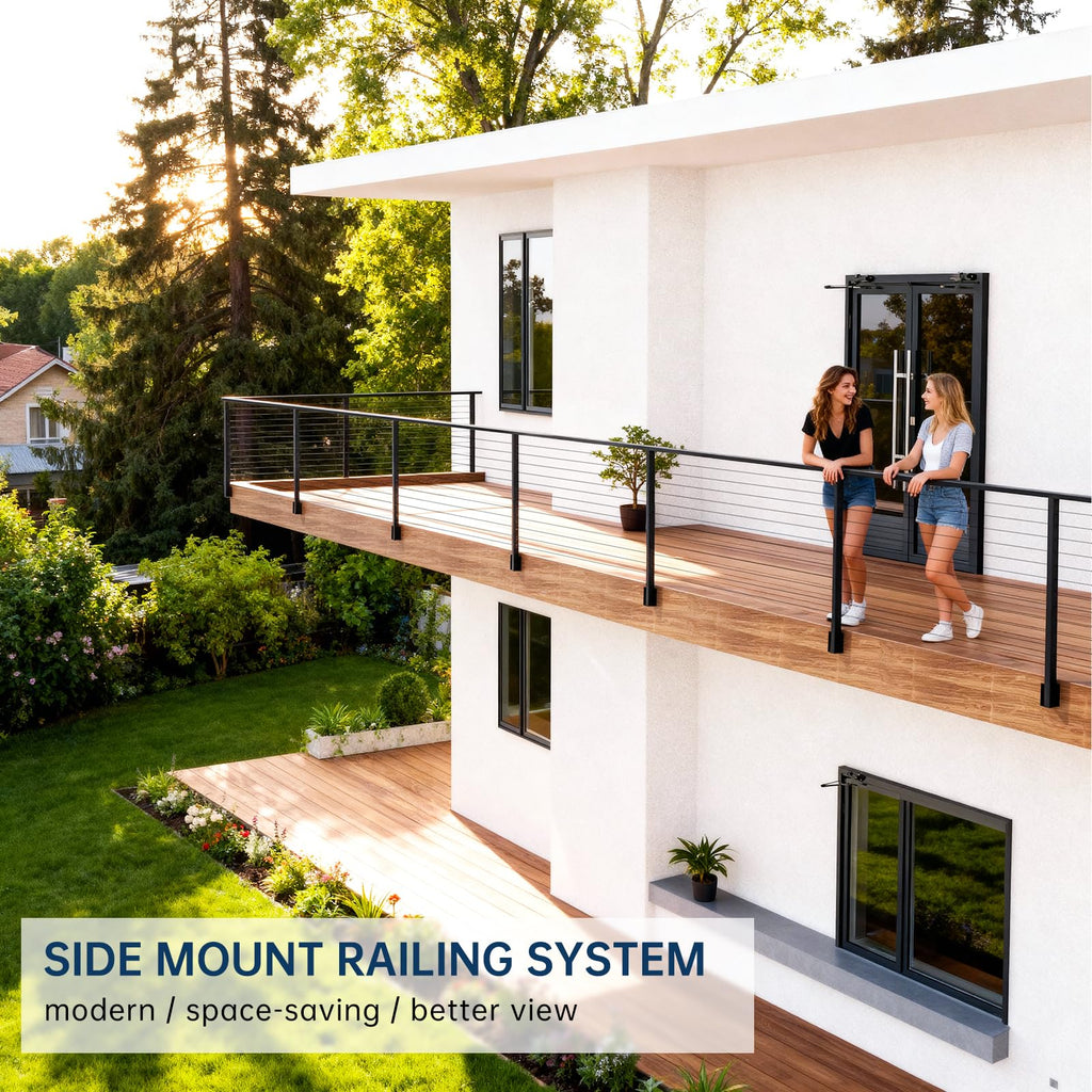 3 Pack Side Mount Cable Railing Post for 42" Railing System (Post Body 48"), Level Drilled Space-Saving Fascia Mount