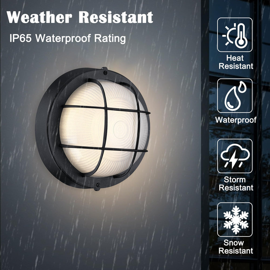 Outdoor LED Bulkhead Light, Aluminum, Round 3000K Black 2 Pack