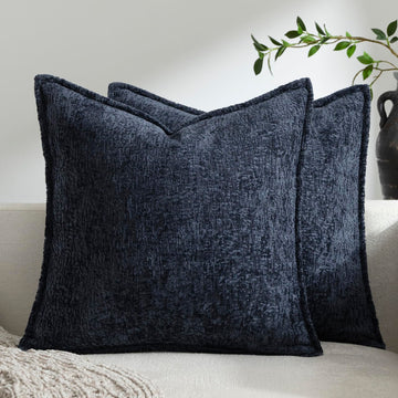 Pack of 2 Navy Euro Shams Pillow Covers 26x26 Cozy Soft Chenille Decorative Throw Pillow Covers Accent Vintage Square