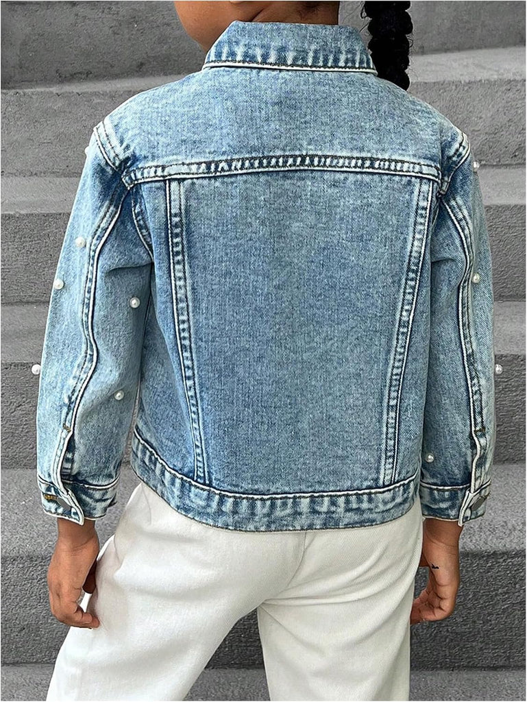 Toddler Girl's Collared Long Sleeve Button Front Ripped Denim Shirt Jacket