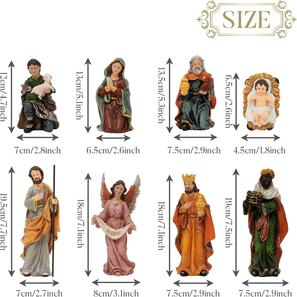 8'' Christmas Nativity Set Figures 8pc, Red Gold Green