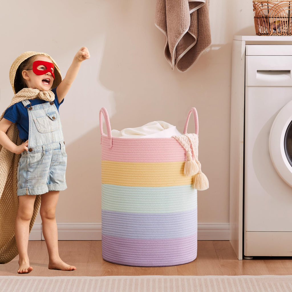 Rainbow Laundry Basket Baby Girls Kids Hamper 15Dx20H inches