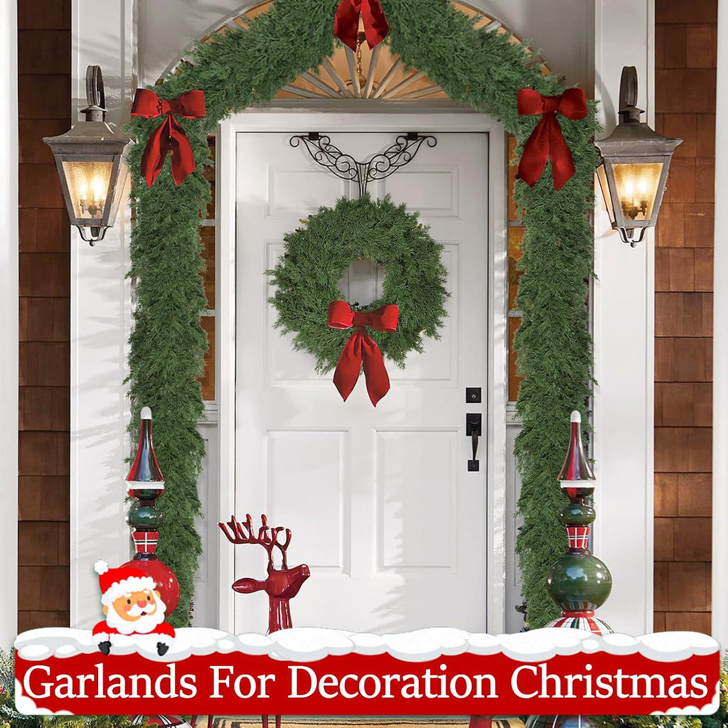 16 Ft Christmas Garland Soft Bendable Realistic Artificial Cedar Pine Green Xmas Mantle Garland for Staircase