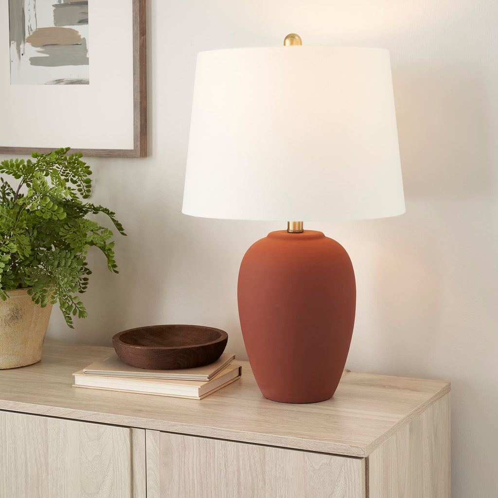 Home 23" Rust Orange Ceramic Pot Table Lamp, Dining Office, with White Tapered Drum Shade