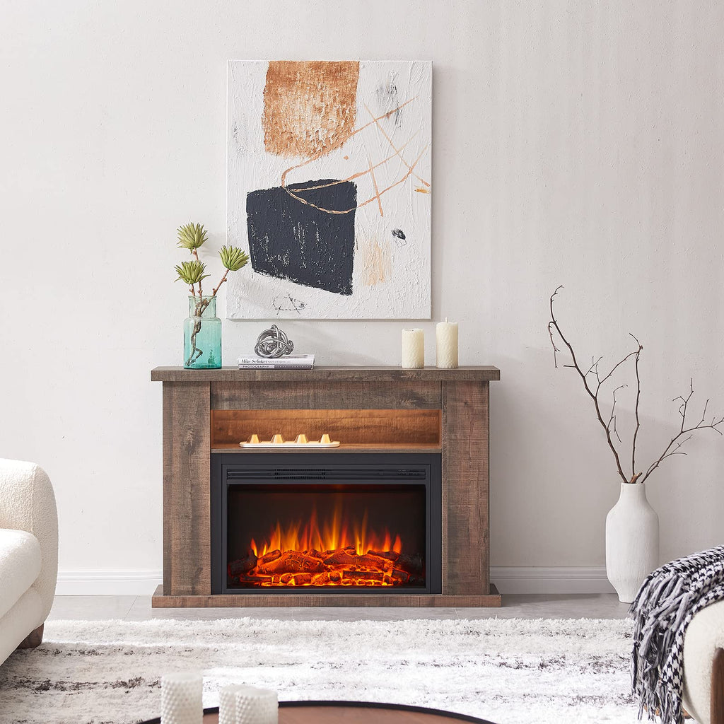 LegendFlame Barron Electric Fireplace with 51" Storage Shelf Mantel Surround and Jaden 31" Insert, Rustic Dark Oak