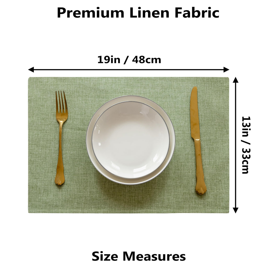 Green Placemat Set of 4 Washable Linen Textured Place Mats for Dinner Heat Resistant Sage Cloth Placemats Scratch