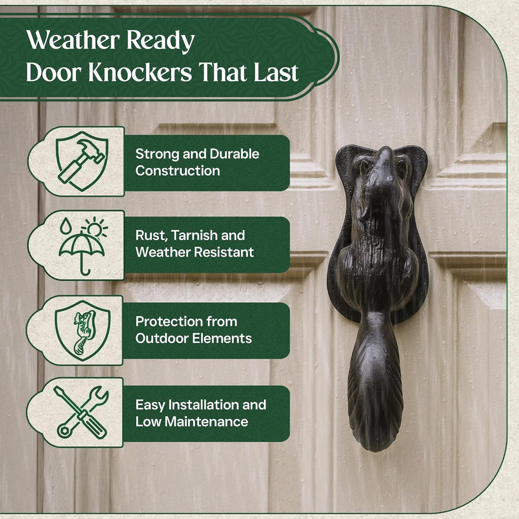 Door Knockers 6.75 in. Black Cast Iron Squirrel Shaped Door Knocker with Mounting Hardware