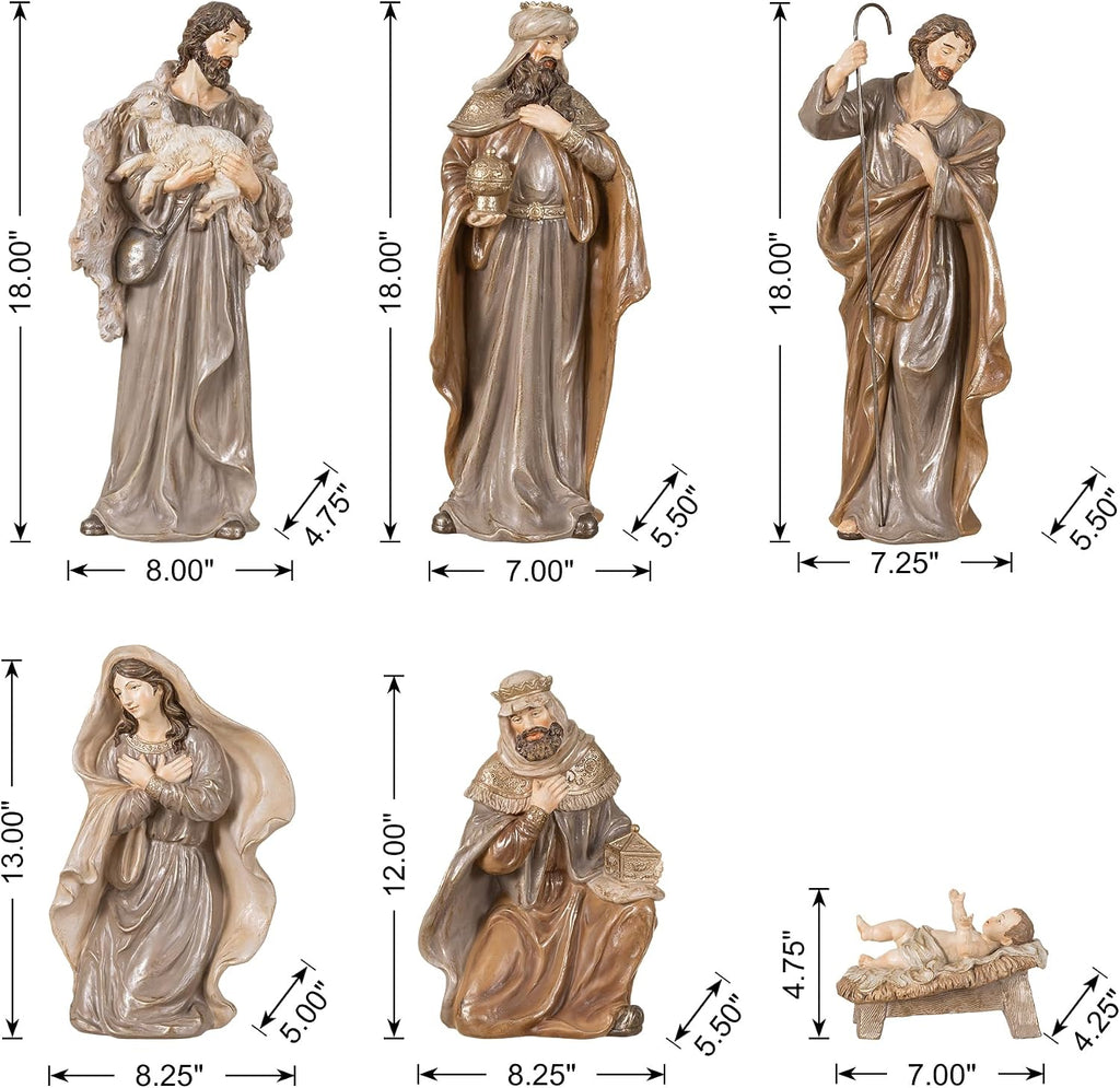 10-Piece Nativity Figurines Sets for Christmas Indoor, Oversized Brown Nativity Figurines Sets, Resin Xmas Nativity