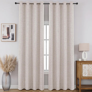 100% Blackout Window Curtains 84 inches Long 2 Panels Set, Faux Linen Look Thermal Insulated Grommet Drapes, Room