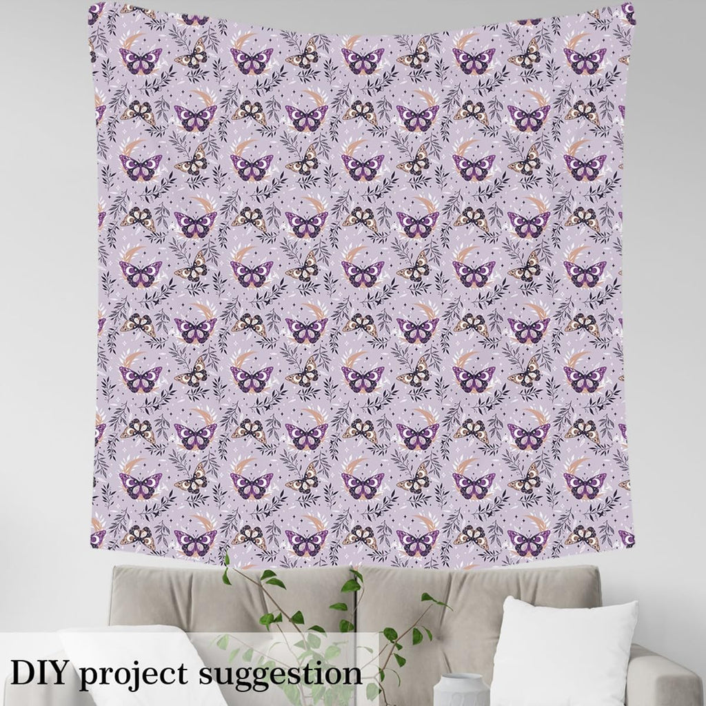 Purple Moth Fabric, Soft Polyester No Stretch Sewing Craft, Geometric Pattern, Butterfly, DIY Fabric, 3 Yards, 108" L x 59"