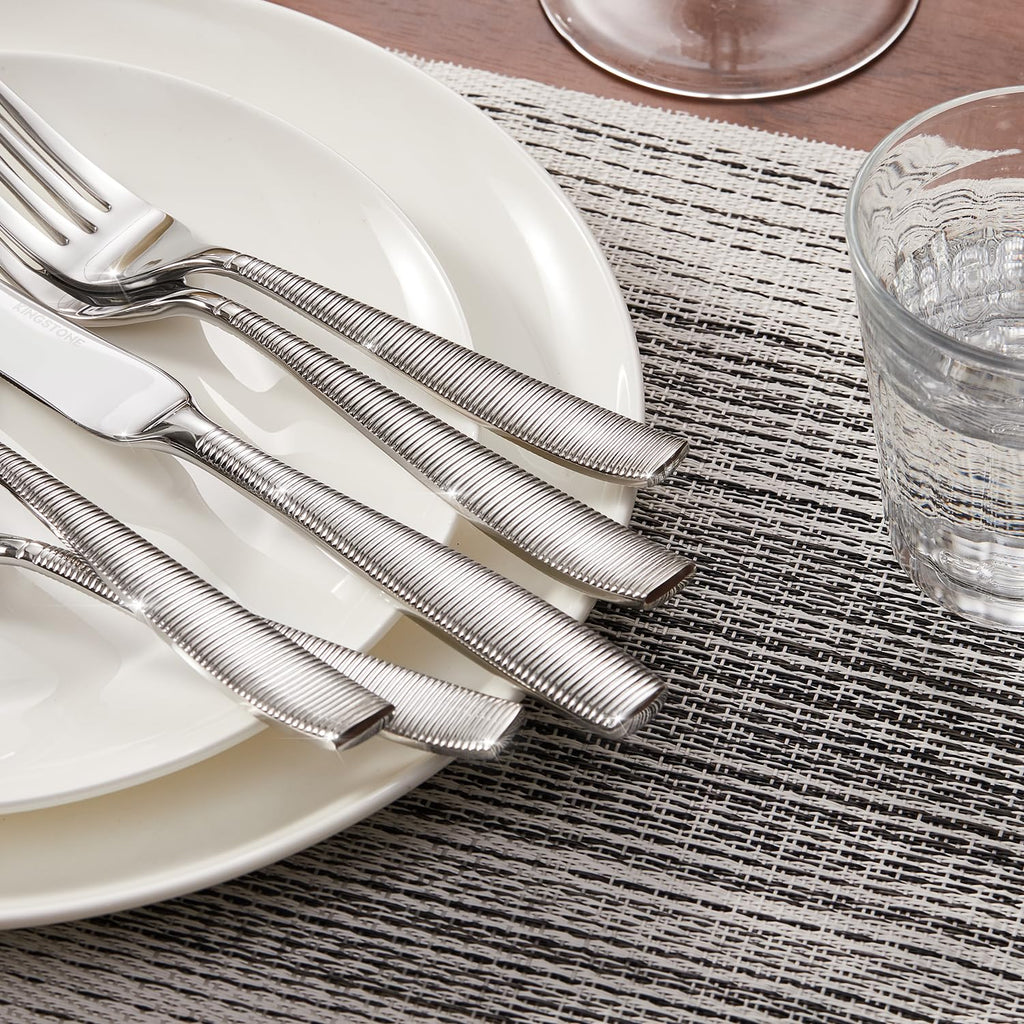 60-Piece Ribbed Silverware Set, 18/10 Stainless Steel Flatware