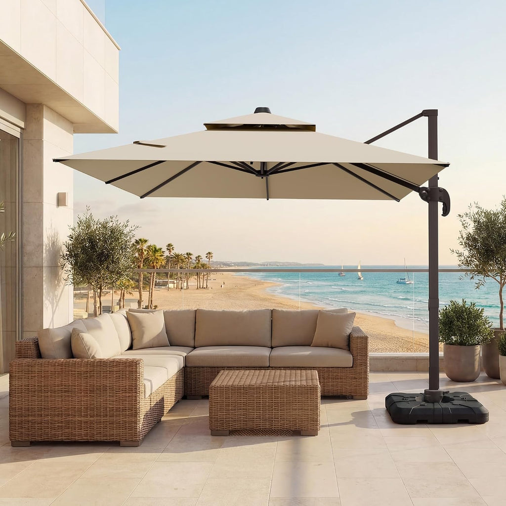 9x12 FT Patio Cantilever Umbrella (Base Not Included), Rectangular Heavy Duty Offset Umbrella for 6-8 People