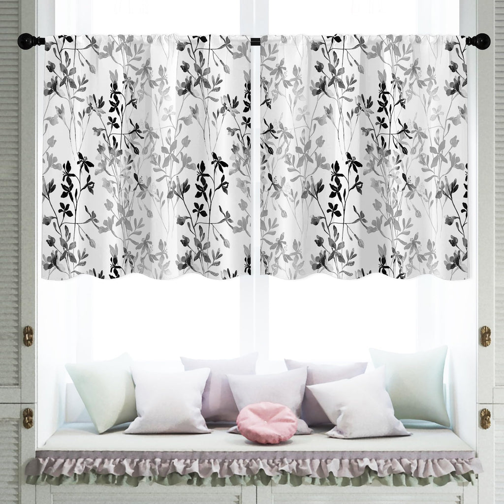 Black Grey Floral Curtains Valances for Windows Over Sink Flower Valance