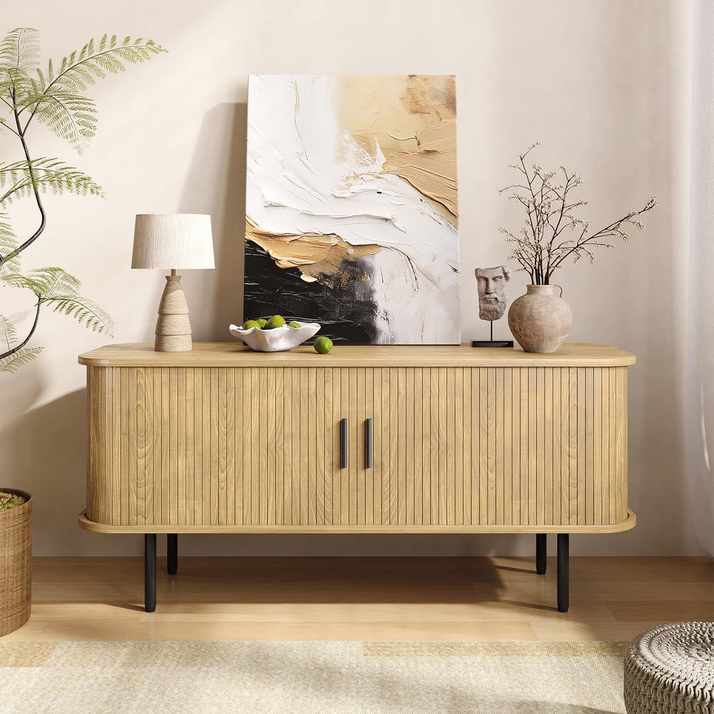 47''W Modern TV Stand Cabinet with Storage for TVs up to 60 Inch, Fluted TV Entertainment Center with Slatted Tambour