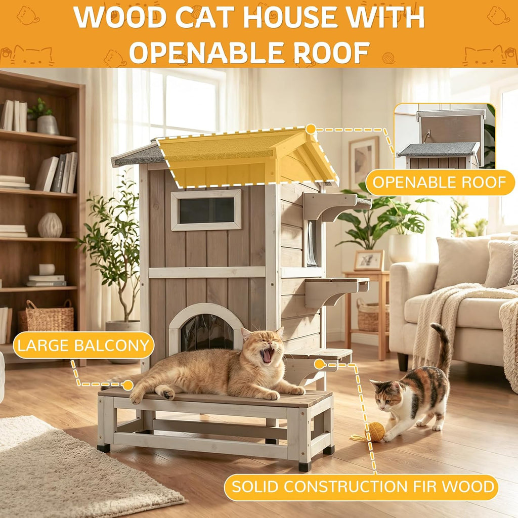 Cat Houses for Outdoor Cats, Weatherproof Insulated Multiple Feral Shelter