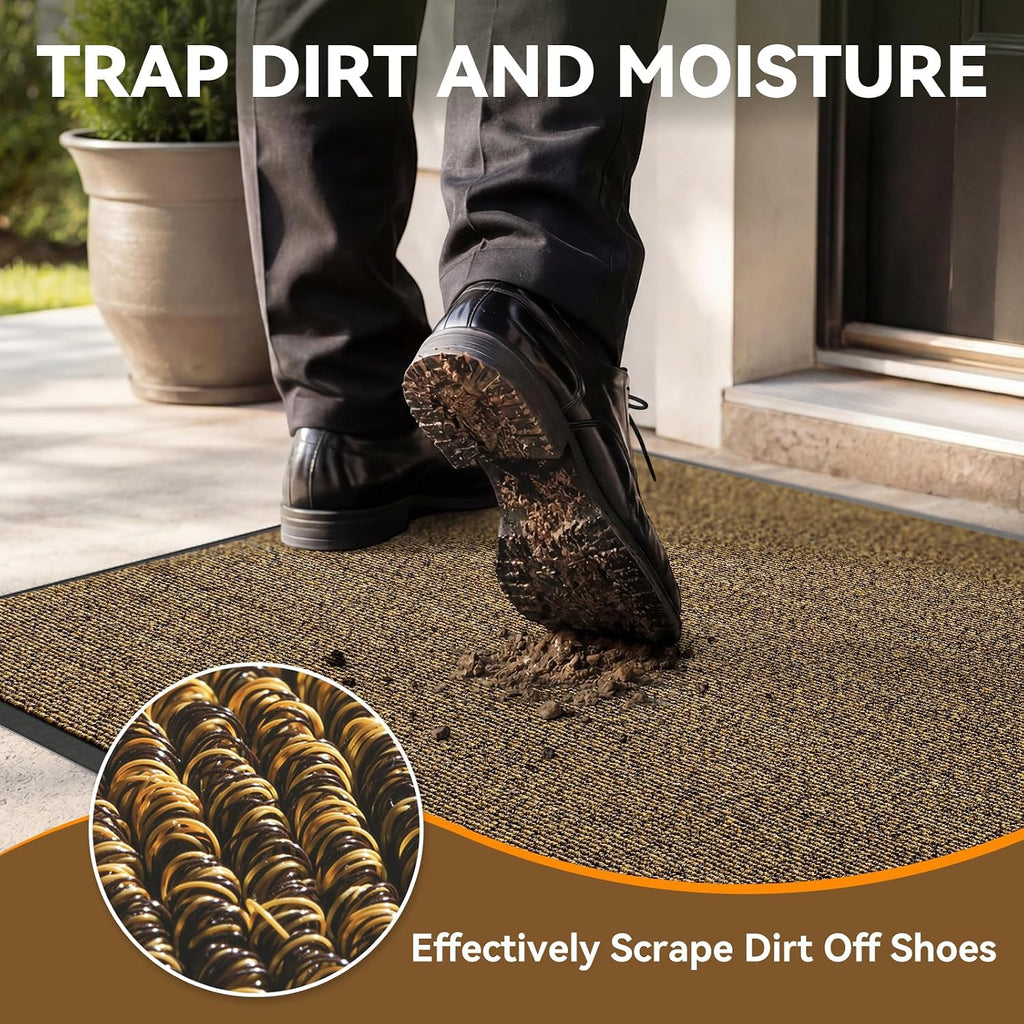 Dirt Trapper Door Mat, 24"x35" Front Door Mat Outside Entrance Brown | Heavy Duty Doormat, Non Slip Entryway Mat