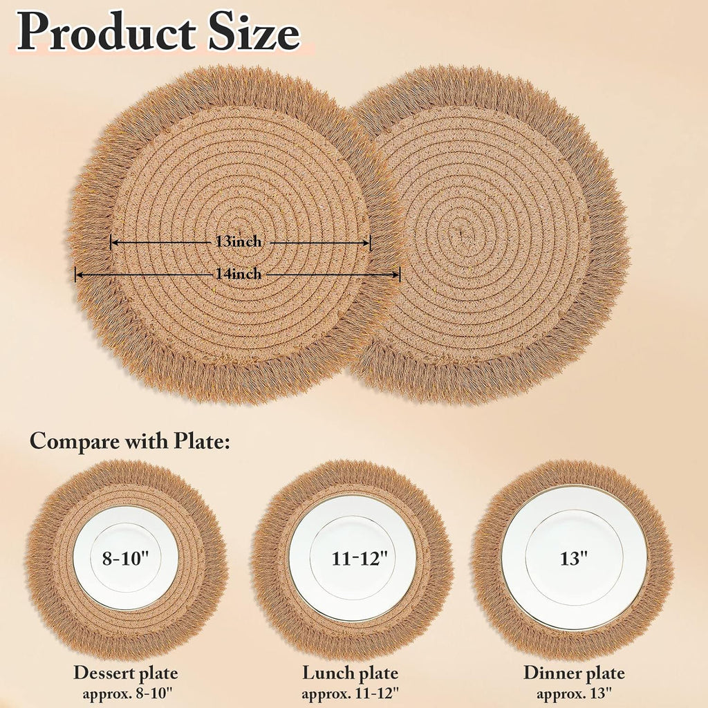 Inch Round Cotton Placemat Boho Placemats Table Mats Woven Washable Table Placemats for Fall Kitchen - Set of 4
