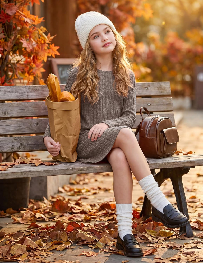 Girls Long Sleeve Dress Fall Winter A-Line Buttons Casual Dresses