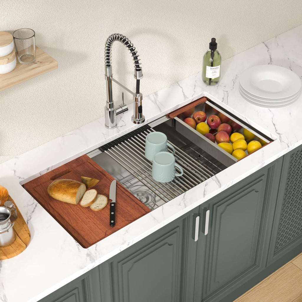 39 Inch Undermount Kitchen Sink Workstation Large Single Bowl Under Counter Kitchen Sink T304 16 Gauge Stainless