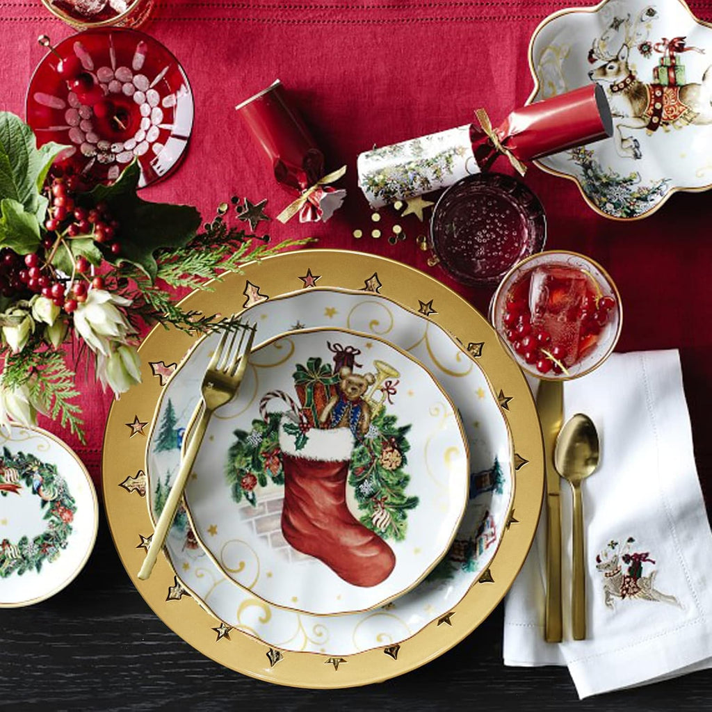 Christmas Tree Gold Charger Plates, Set of 6 Reusable Chargers for Dinner Plates, Table Setting, Christmas Holiday
