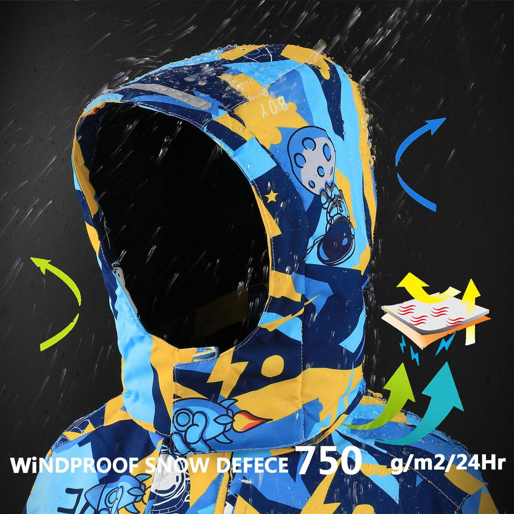 Boy's Ski Jackets Waterproof Winter Coat Fleece Windproof Snowboarding Jacket with Detachable Hood