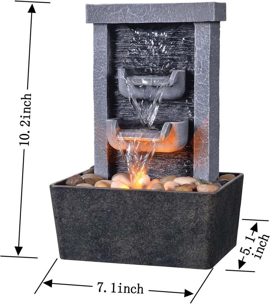 Home Décor 10.3 in Indoor Waterfall Fountain Relaxation High Pressure Water Pumps Tabletop Fountain Nature Feeling