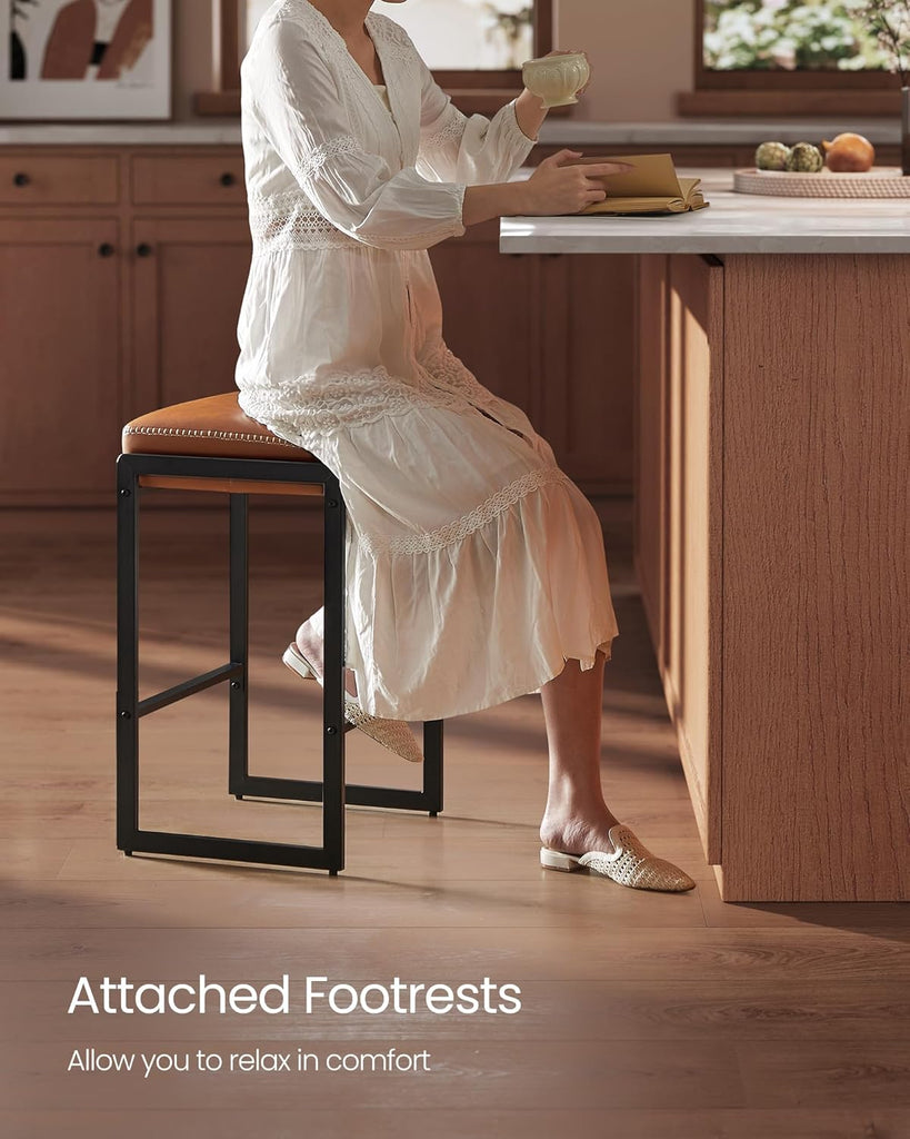 EKHO Collection - Bar Stools Set of 4, Counter Height Bar Stools, Synthetic Leather with Stitching, Mid-Century