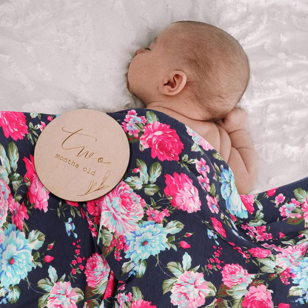 Floral Receiving Blankets 3 Sets Baby Swaddling with Bow Headbands Swaddle Wrap Toddler Warm Shower