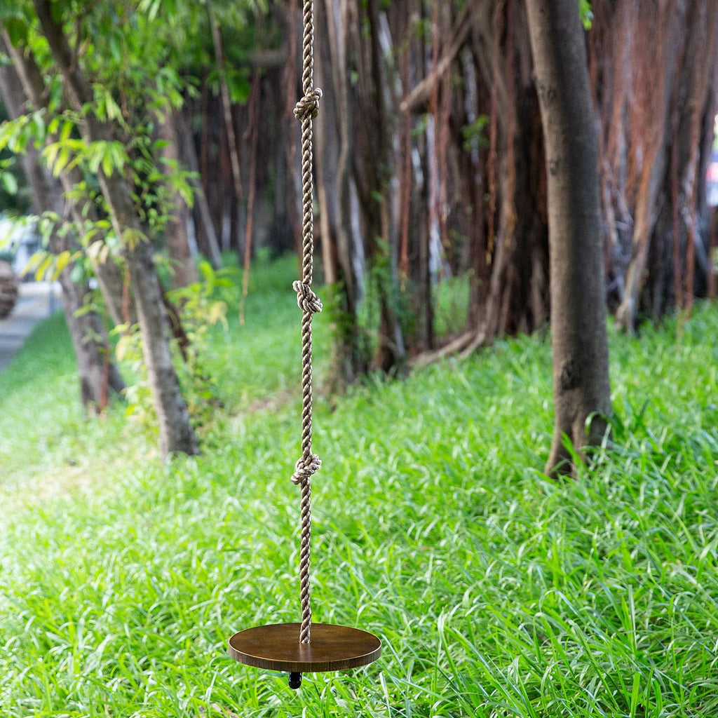 Wooden Round Disc Rope Swing 51"-73" Adjustable Climbing Rope Tree Swing with Hanging Strap Snap Hook and Felt