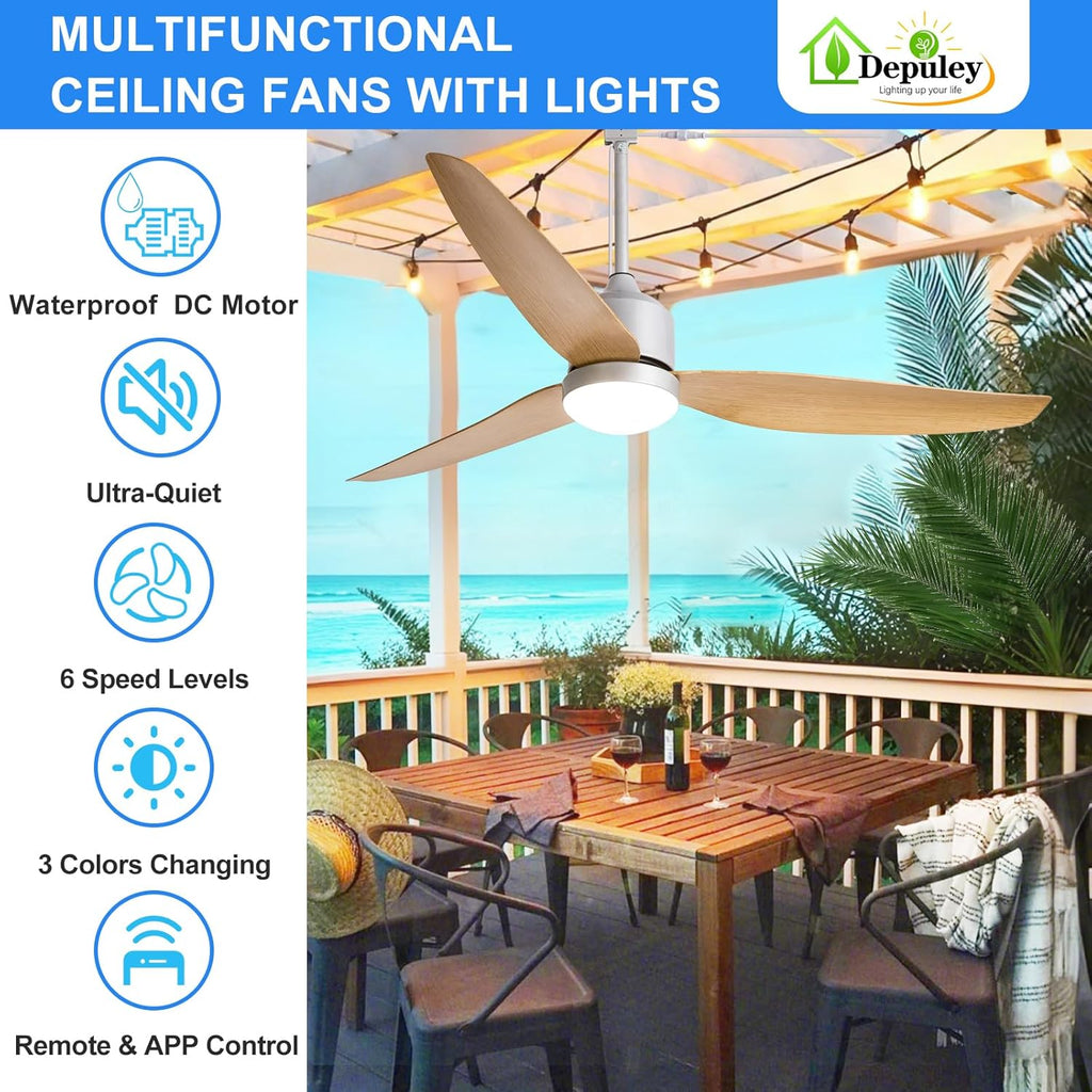 52 Inch Nickel Waterproof Gazebo Fans with Lights Outdoor Hanging - Plug in Remote App Control for Patio Indoor Farmhouse Porch - 6 Speed Reversible DC Motor A101-B0F4NPVQK4