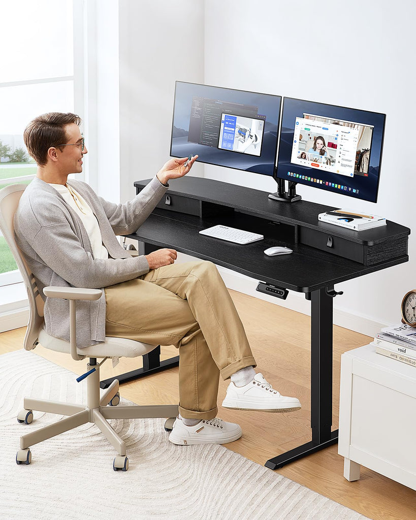 48′′ x 28′′ Electric Standing Desk with 2 Drawers, C-Clamp Mount Compatible, Height Adjustable Computer Desk, Home