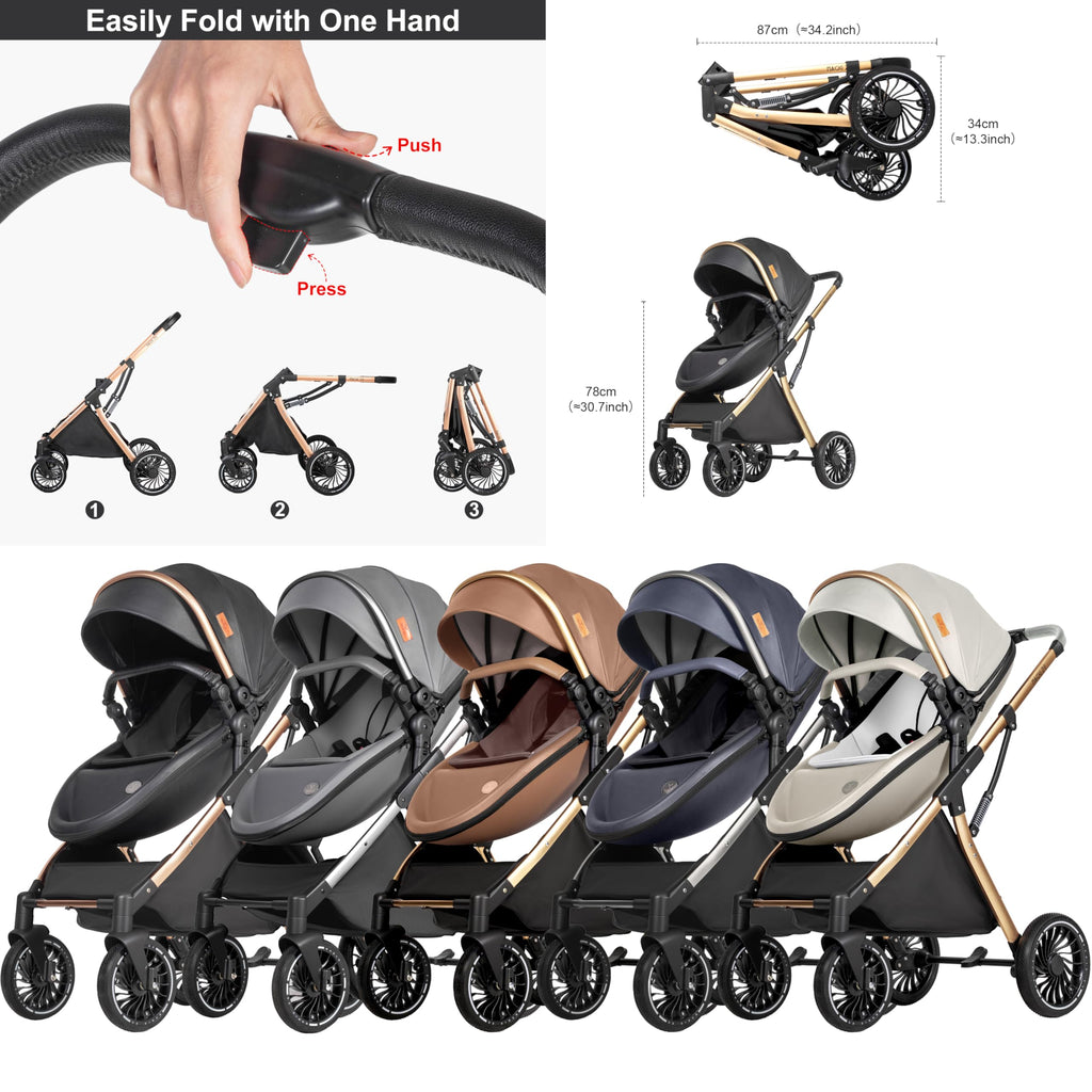 PU Leather 2 in 1 Baby Stroller Reversible Portable Standard Stroller Convertible Pushchair Infant Buggy Baby