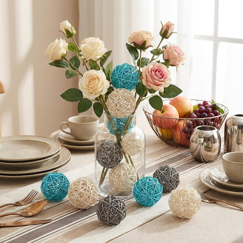 Wicker Rattan Balls, 3.15 Inch Decorative Orbs Vase Fillers, Bowl Fillers Decor, Wedding Centerpieces, Rustic - Set of 15