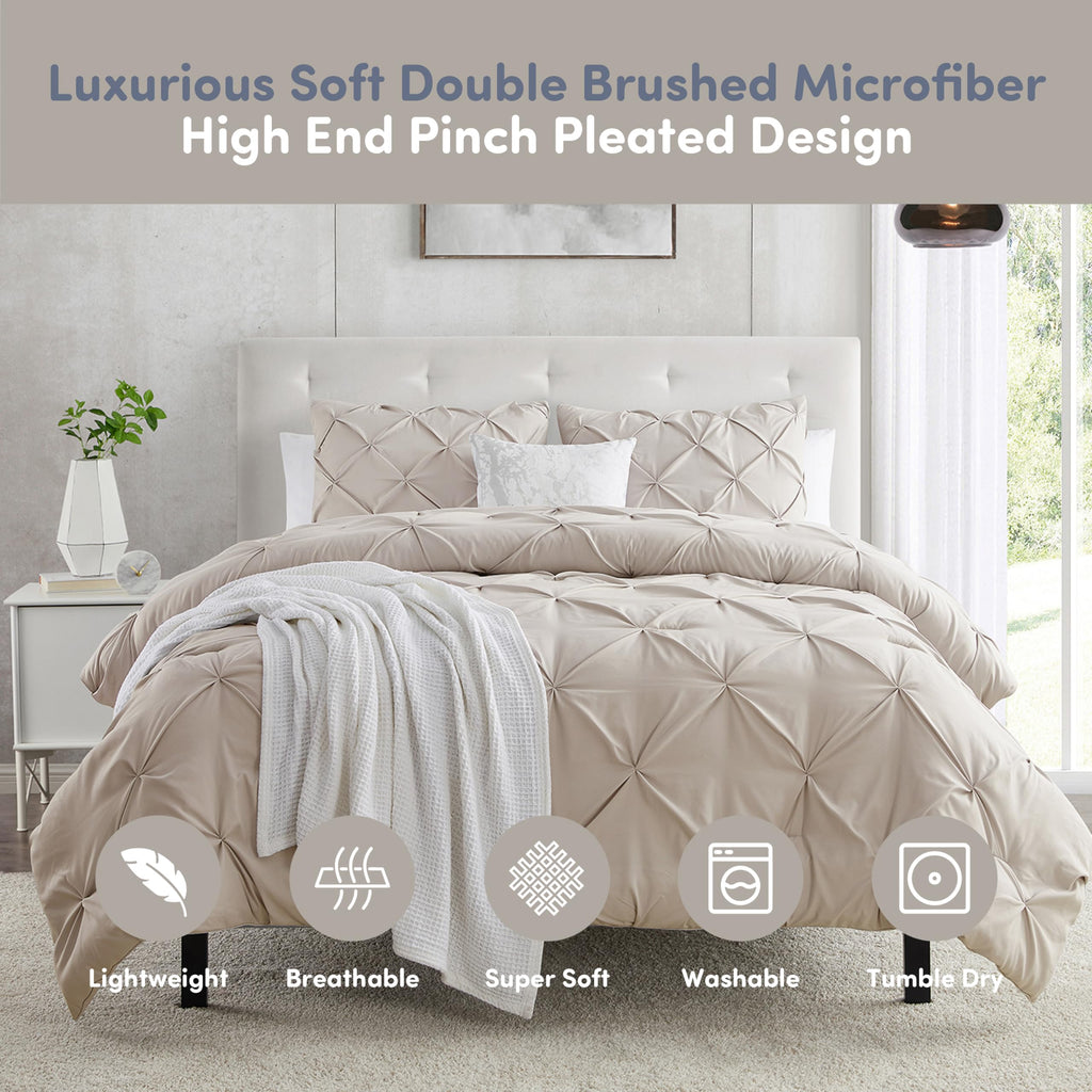 Duvet Cover Set Linen - Soft Double Brushed Duvet Set with Button Closure & Corner Ties, 2 Piece Luxurious Pinch