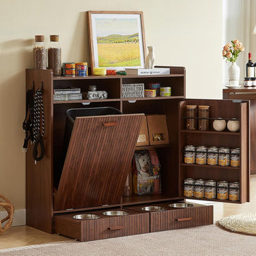 Large Dog Food Storage Cabinet & Dog Feeding Station, Dark Walnut