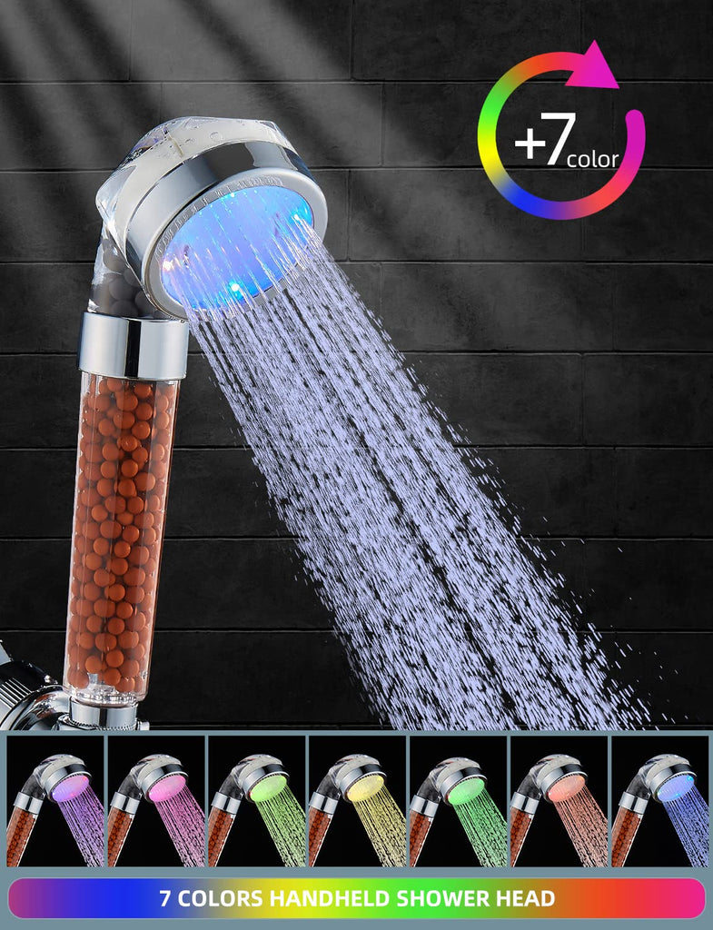 Led Shower Head Set With Light,Handheld Showerhead with Hose and Base for Dry Skin&Hair,High Pressure Shower Heads
