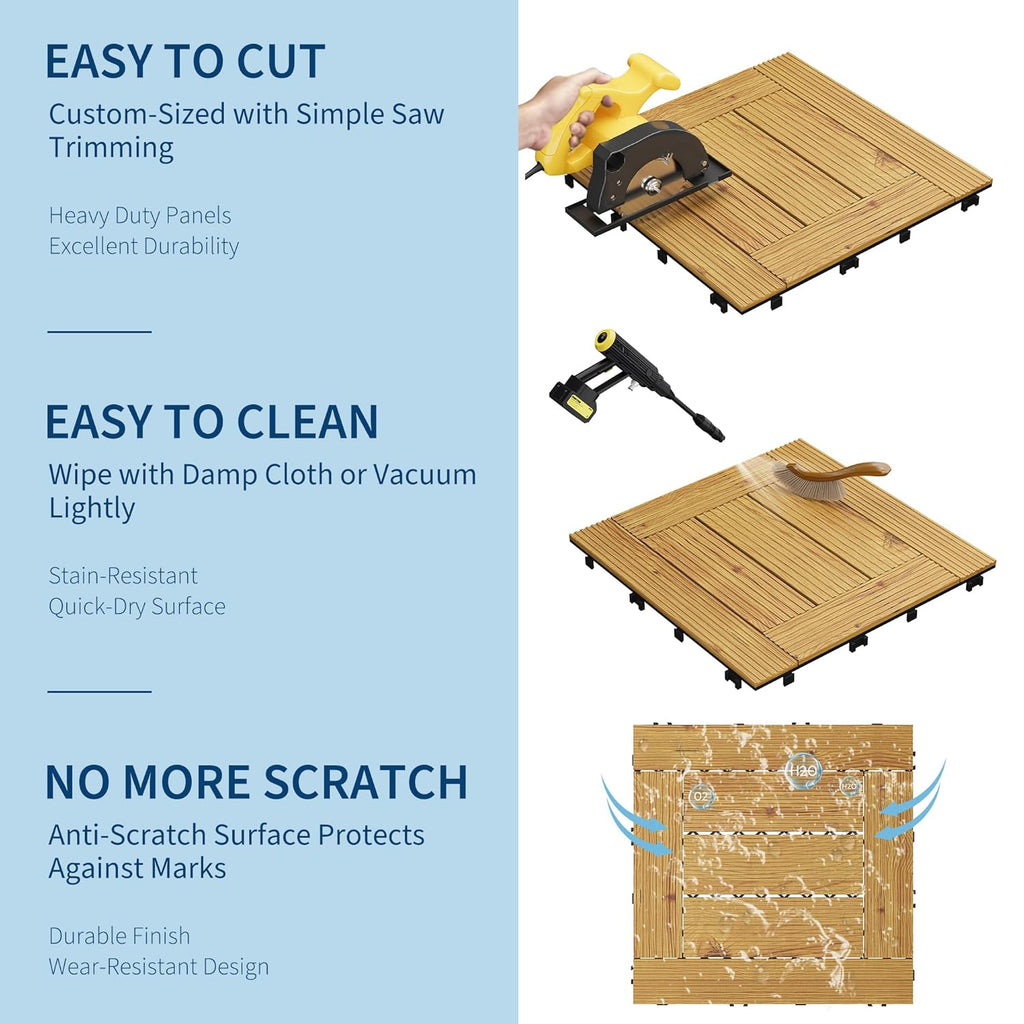22 PCS Solid Acacia Wood Composite Deck Tiles - 12" x 12" Indoor Outdoor Waterproof Flooring Tiles for Balcony