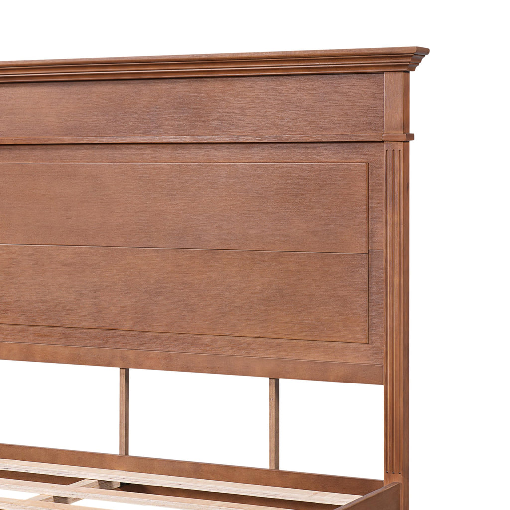 Rustic Solid Wood Bed Frame, Farmhouse Platform Bed with 53.5" Tall Headboard, Heavy Duty Wood Bed Frame
