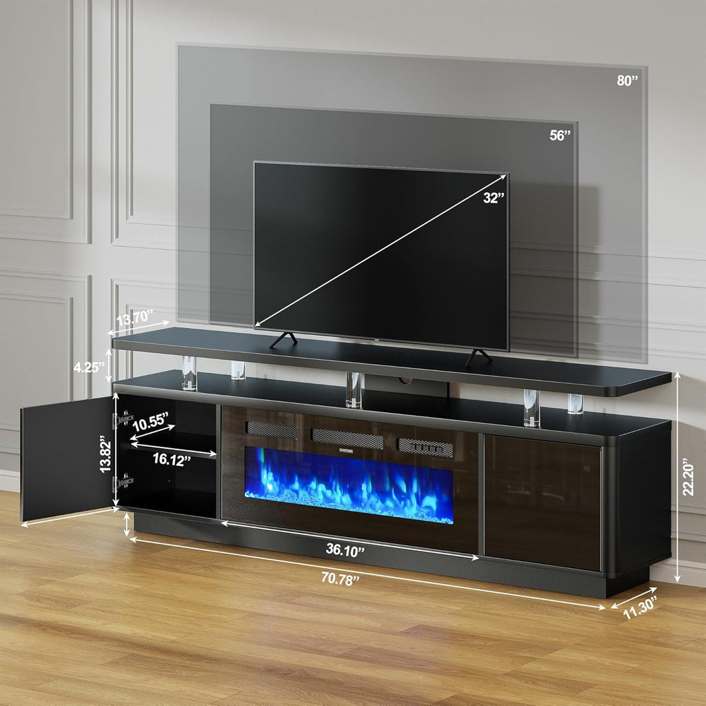 70" Fireplace TV Stand with Double LED Lights for TVs UP to 80", Electric Fireplace Entertainment Center with Storage